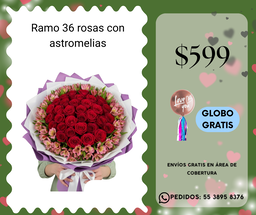 Ramo 36 rosas con astromelias