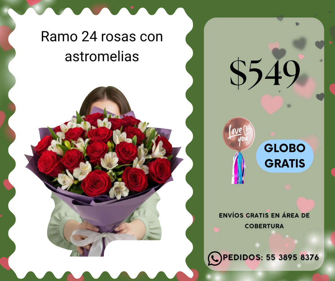 Ramo 24 rosas con astromelias