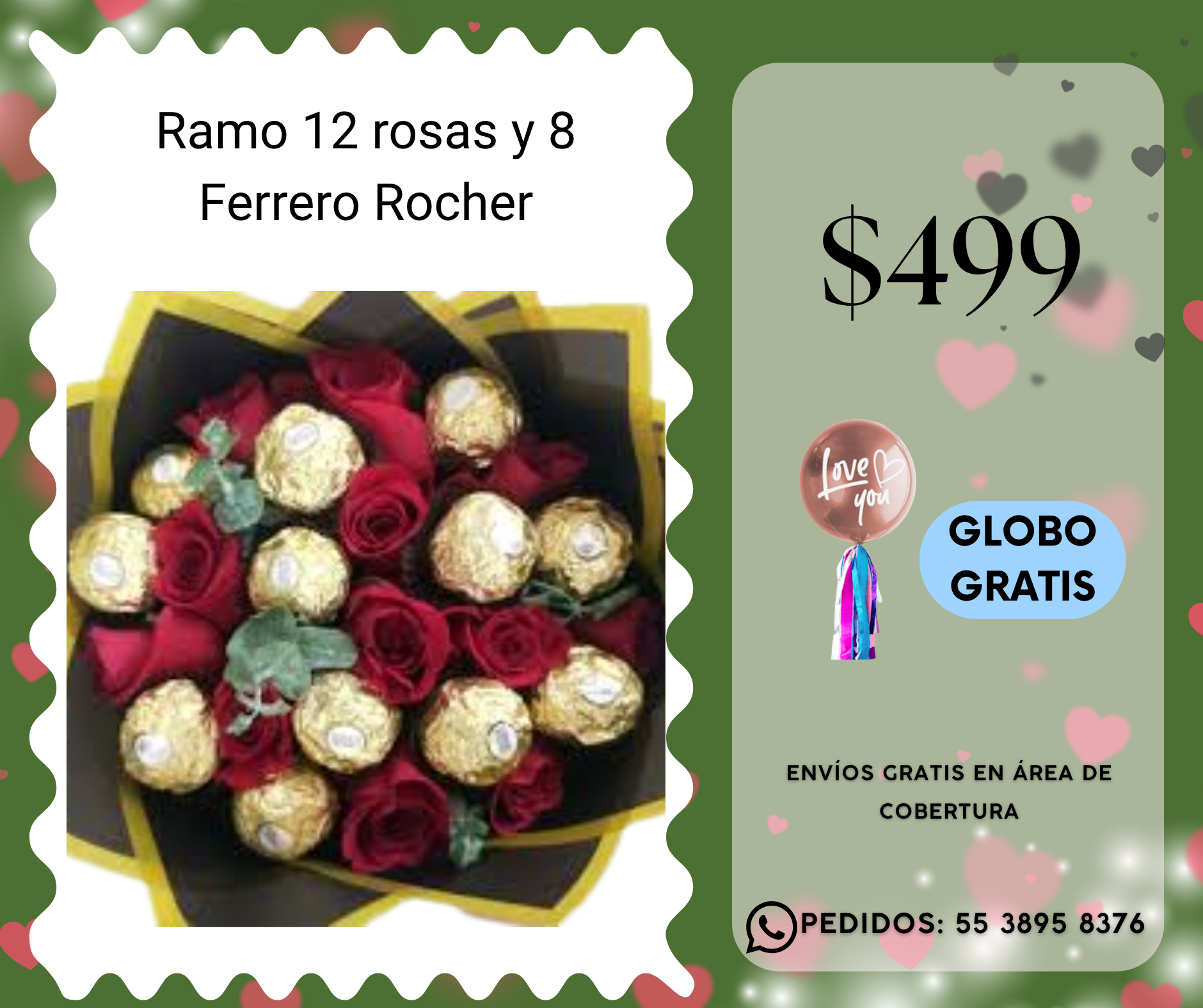 Ramo 12 rosas y 8 Ferrero Rocher_0