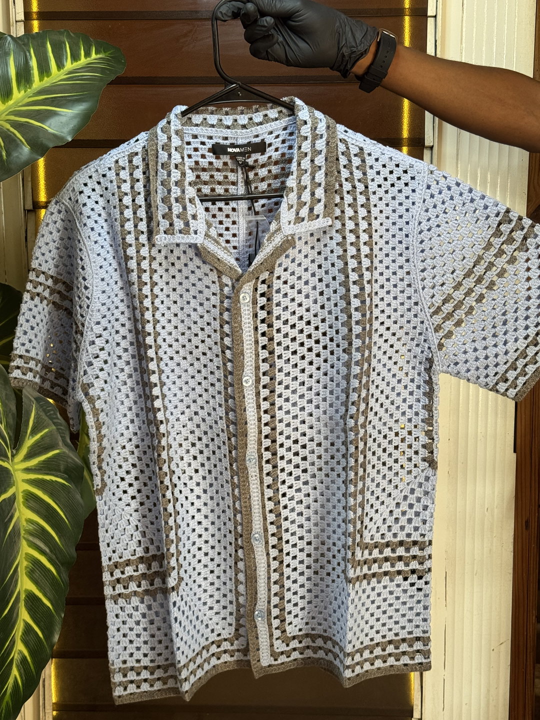 Crochet knit shirt short sleeve 1ZW001