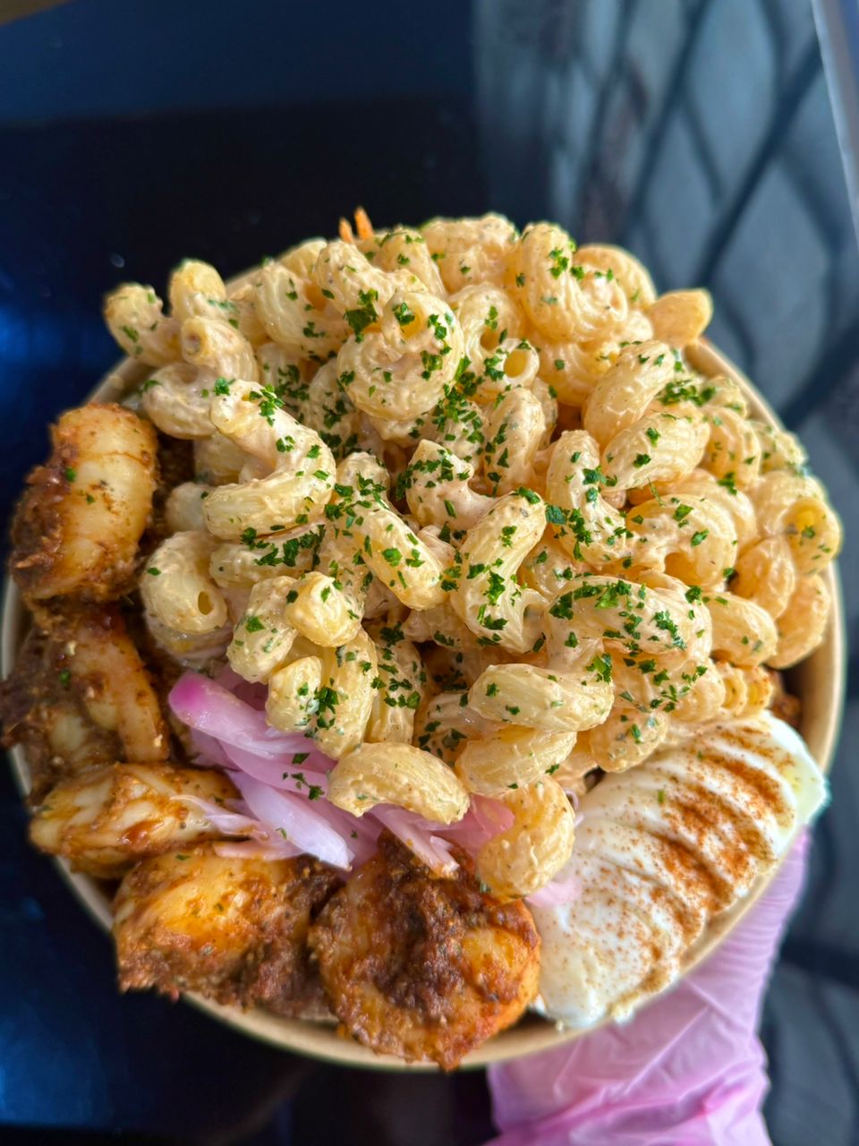 Protein packed salad with extra creamy pasta , and Cajun prawns(Tuesday- Friday)_0