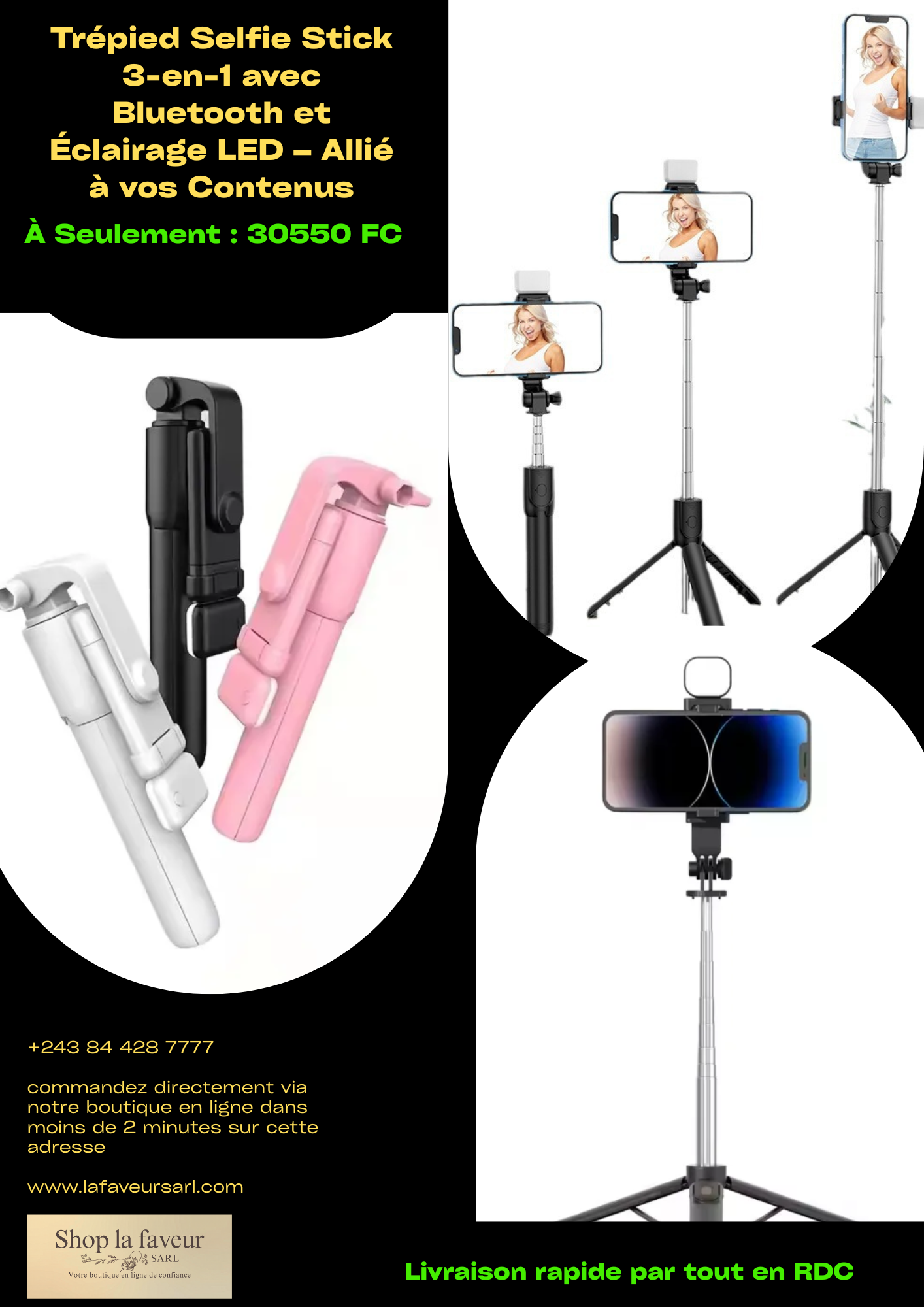 Trépied Selfie Stick 3-en-1 avec Bluetooth et Éclairage LED – L’Allié de vos Contenus_0