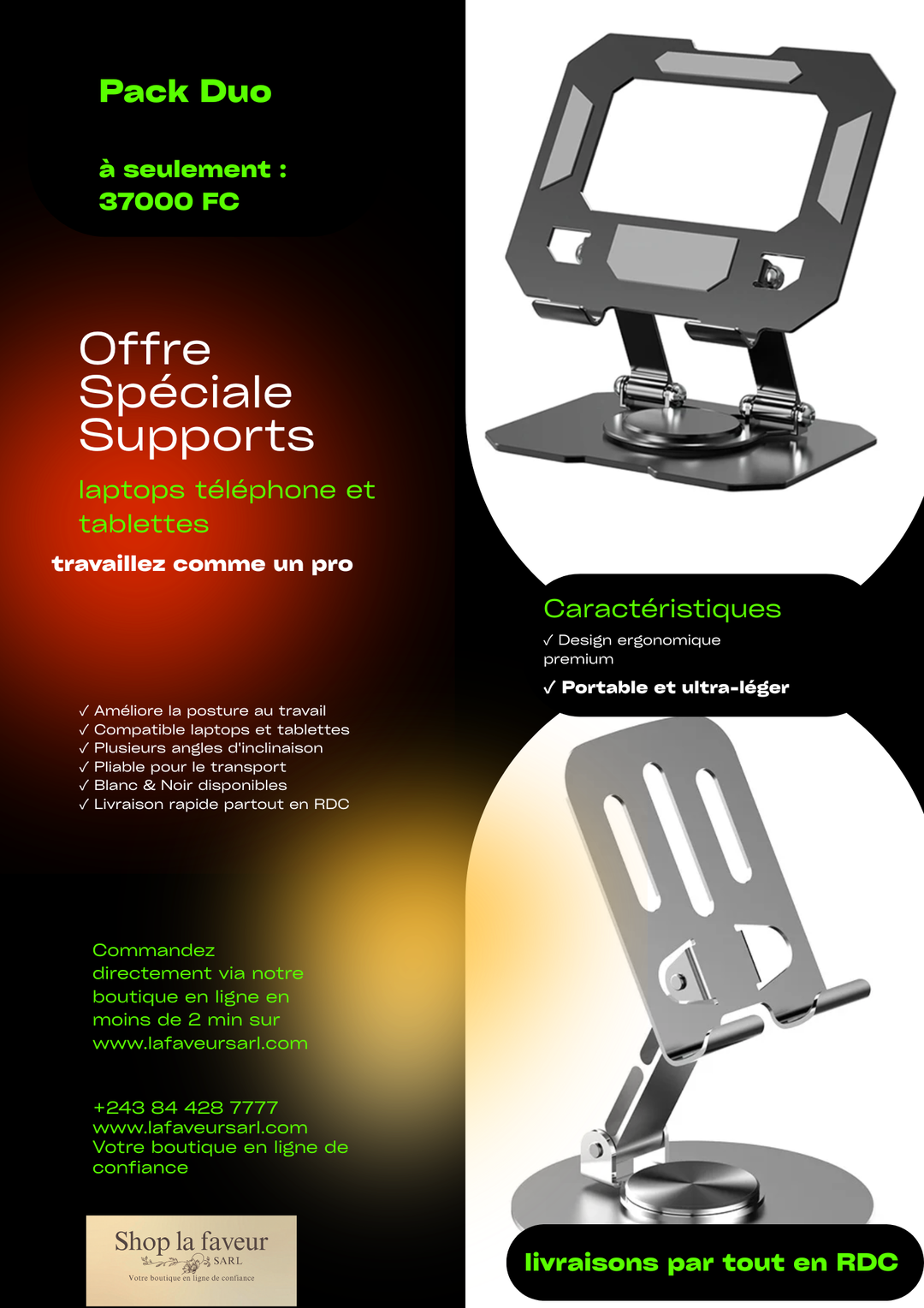 Pack Duo exclusif (Support Smartphone + Support Laptop/Tablette).
