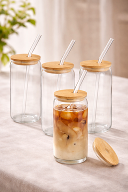 4 Set Drinking Glasses with Straws