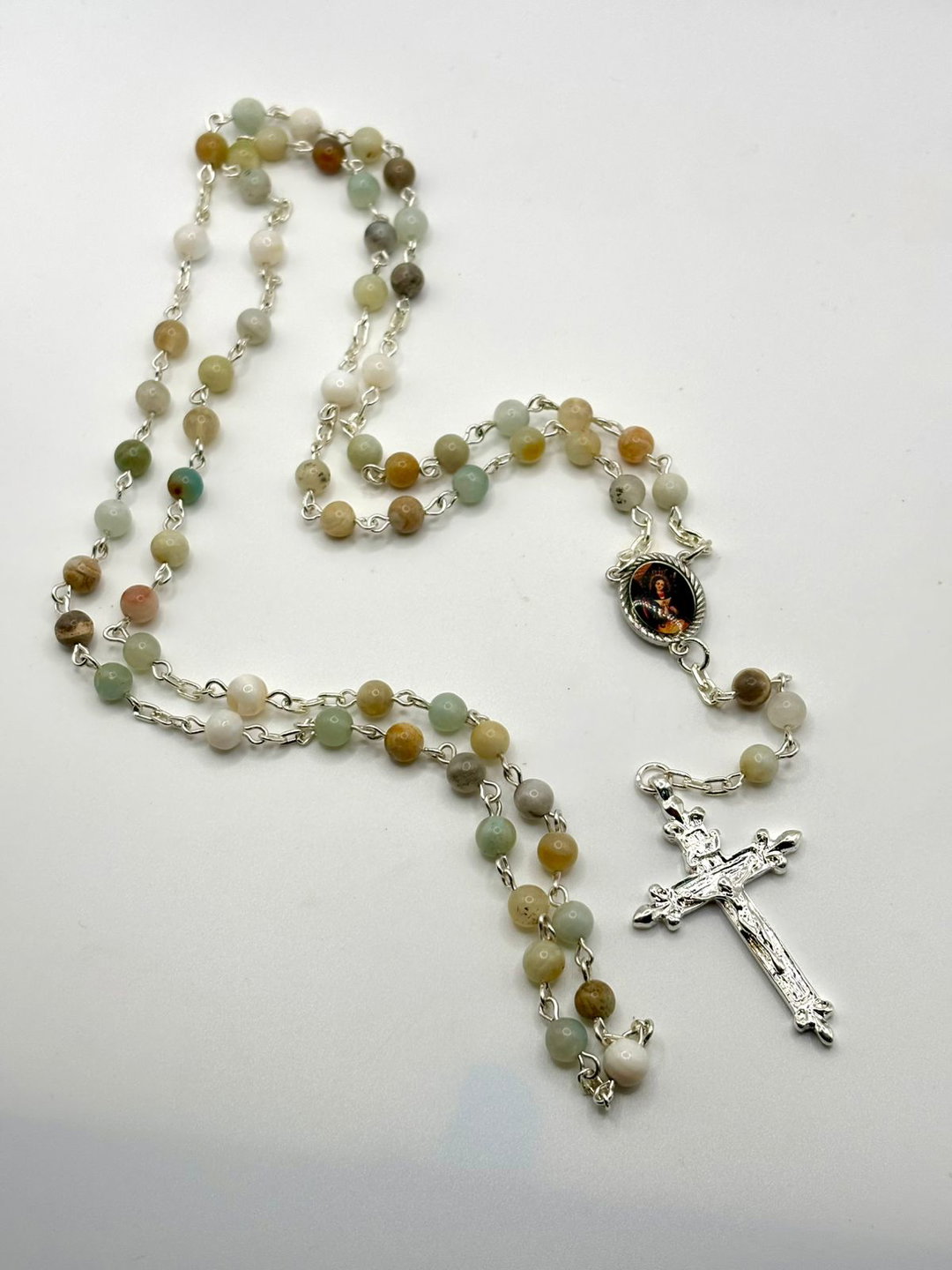 Rosario de San José de Amazonita baño de plata