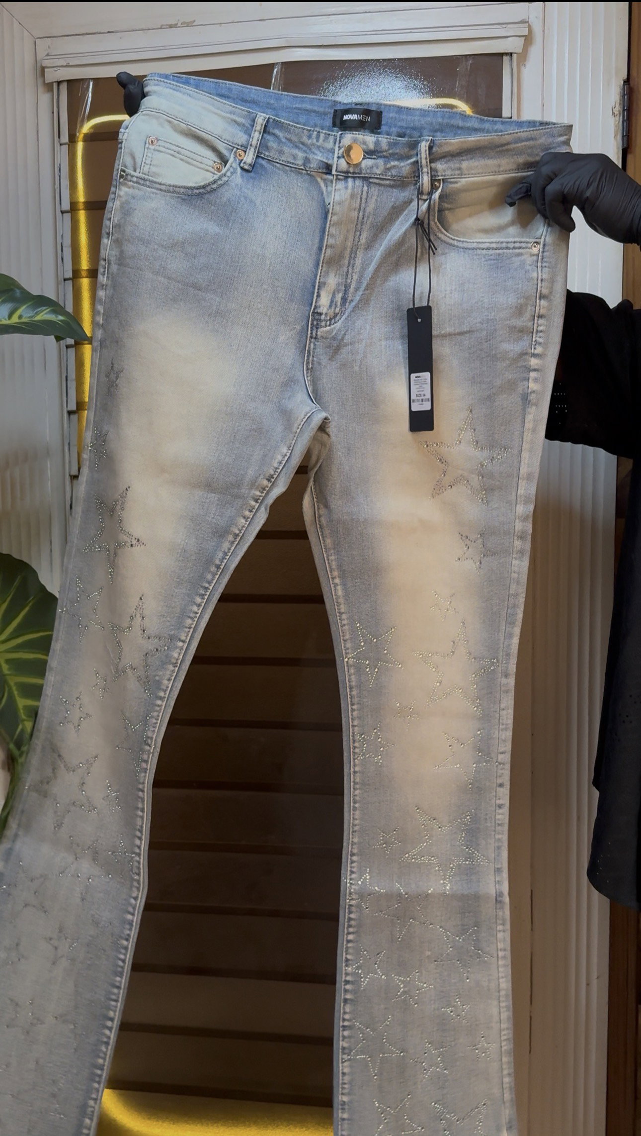 Stacked Slim Flare Wishing On Stars Distressed Jean - Light  1ZW801_2