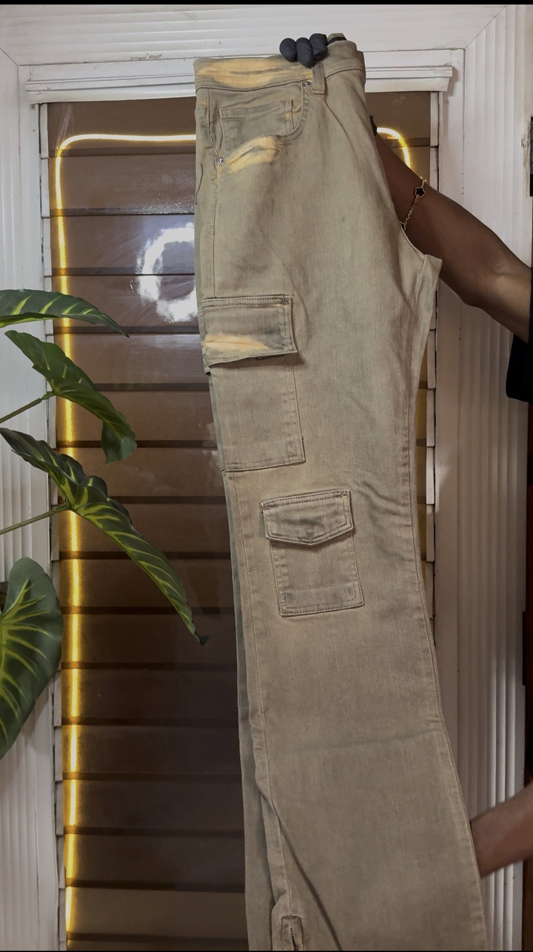 Triple Cargo Stacked Skinny Flare Jeans - Taupe 1ZW804