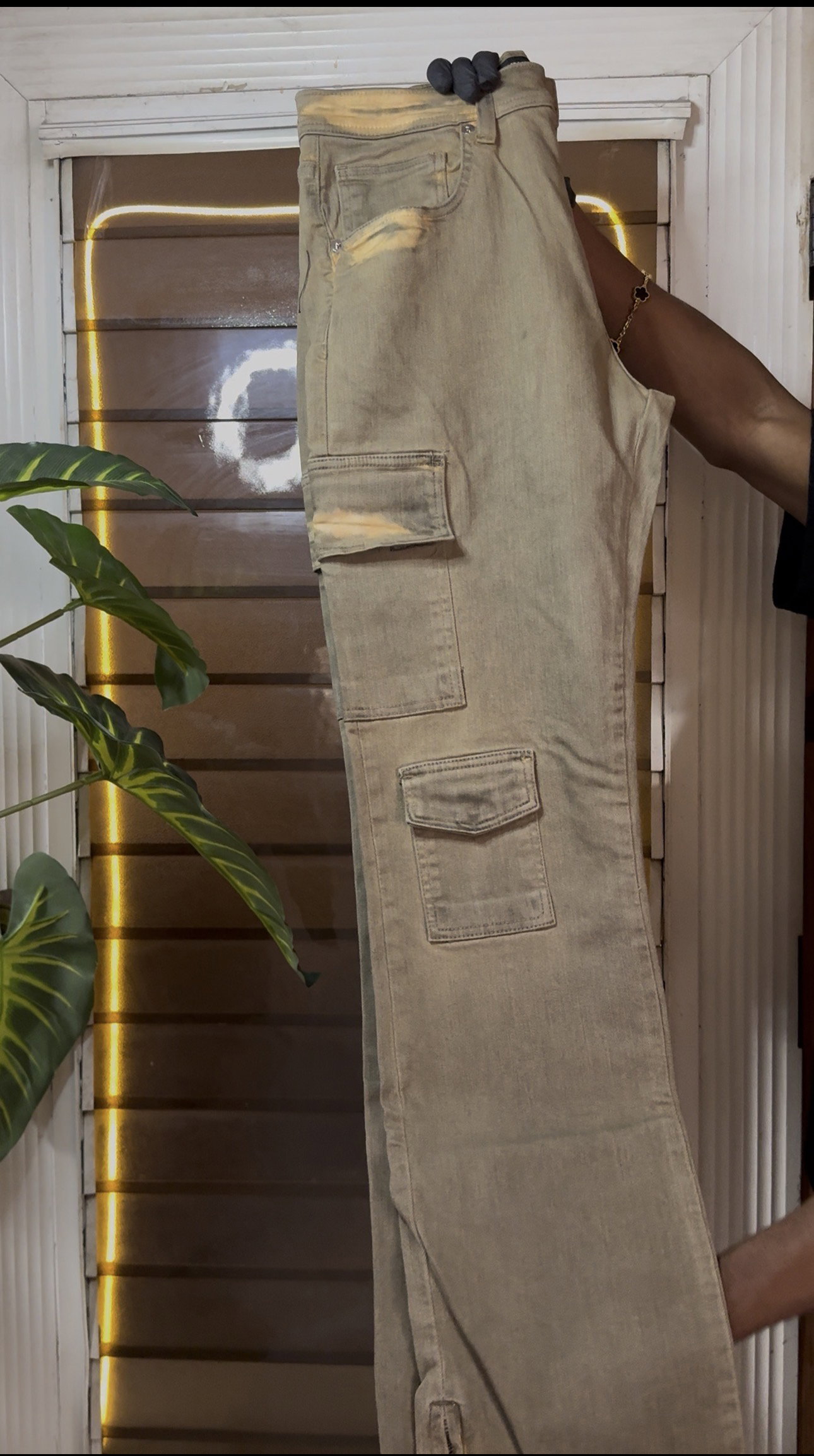 Triple Cargo Stacked Skinny Flare Jeans - Taupe 1ZW804_0