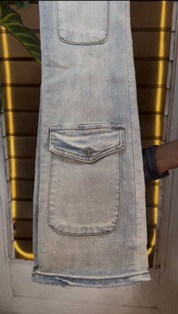 Stacked Skinny Flare Button Cargo Jean - Light 1ZW806