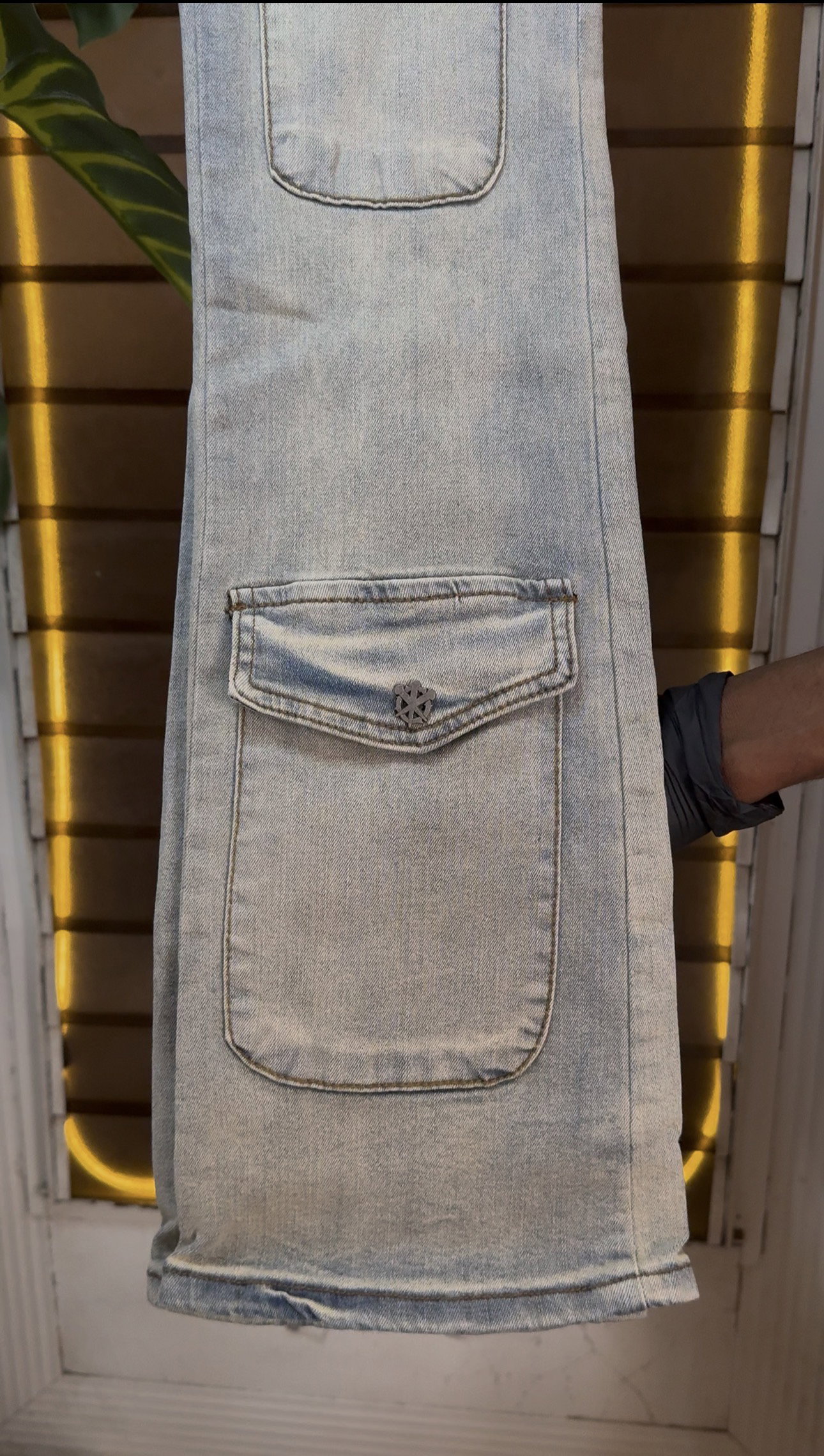 Stacked Skinny Flare Button Cargo Jean - Light 1ZW806_2