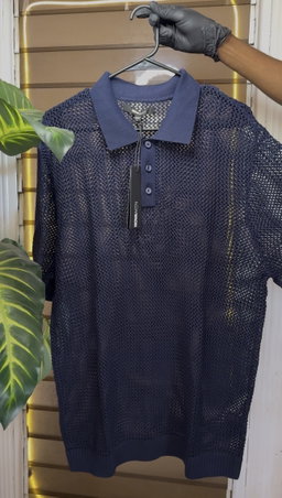 Vacation Me Please Open Knit Polo - Navy 1ZW514