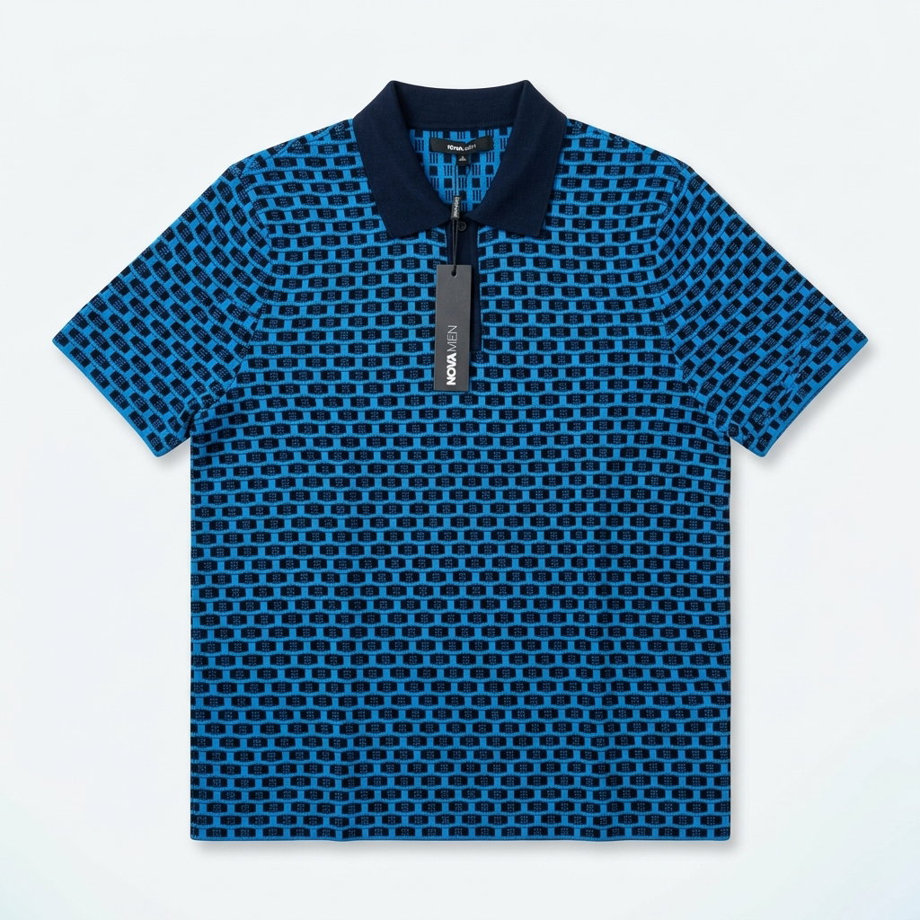 Amalfi Coastline Textured Polo - Blue 1ZW517