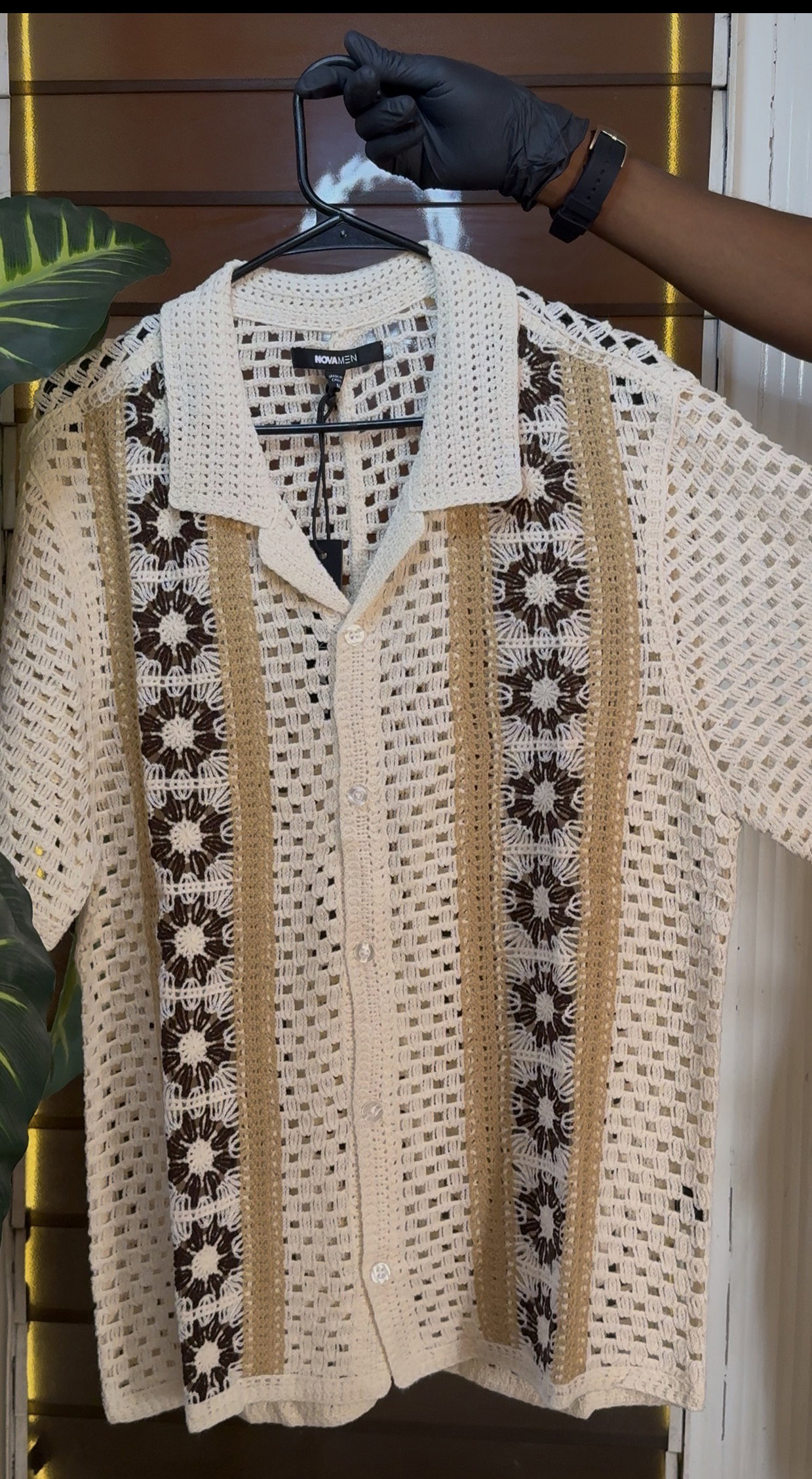 Crochet Panel Cuban Shirt - Cream 1ZW700_1