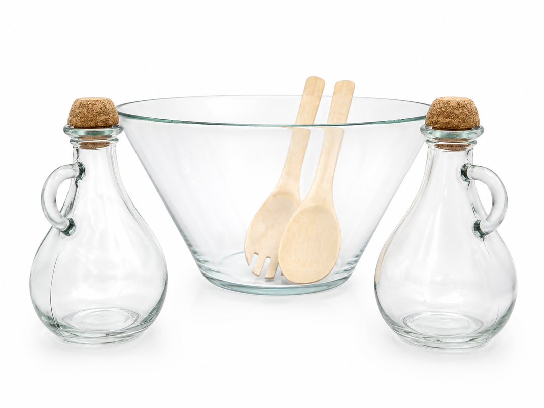 Salad Bowl and Dressing Dispensers