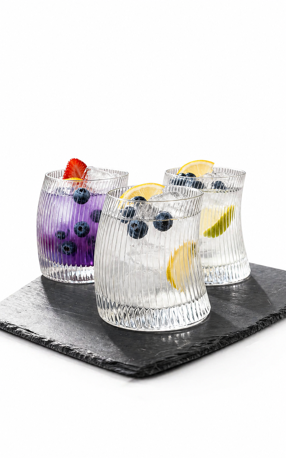 6 Set Short Ribbed Glass