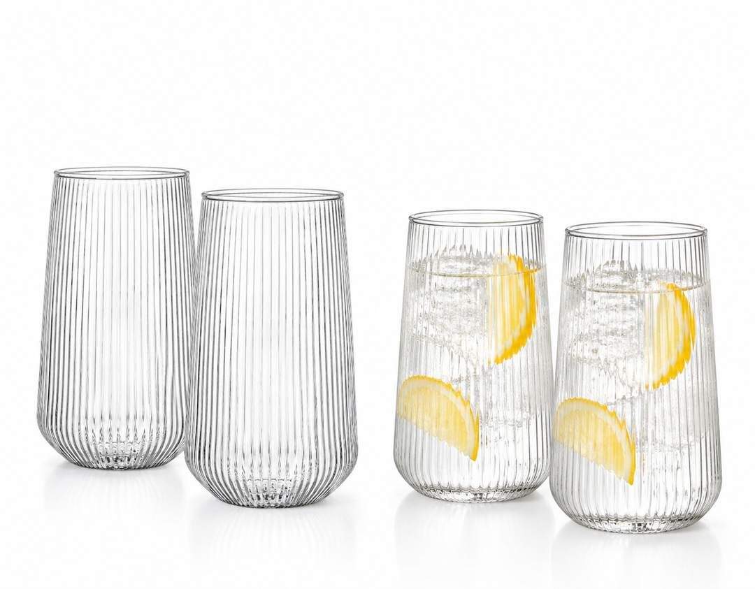 6 Set Tall Ribbed Glasses