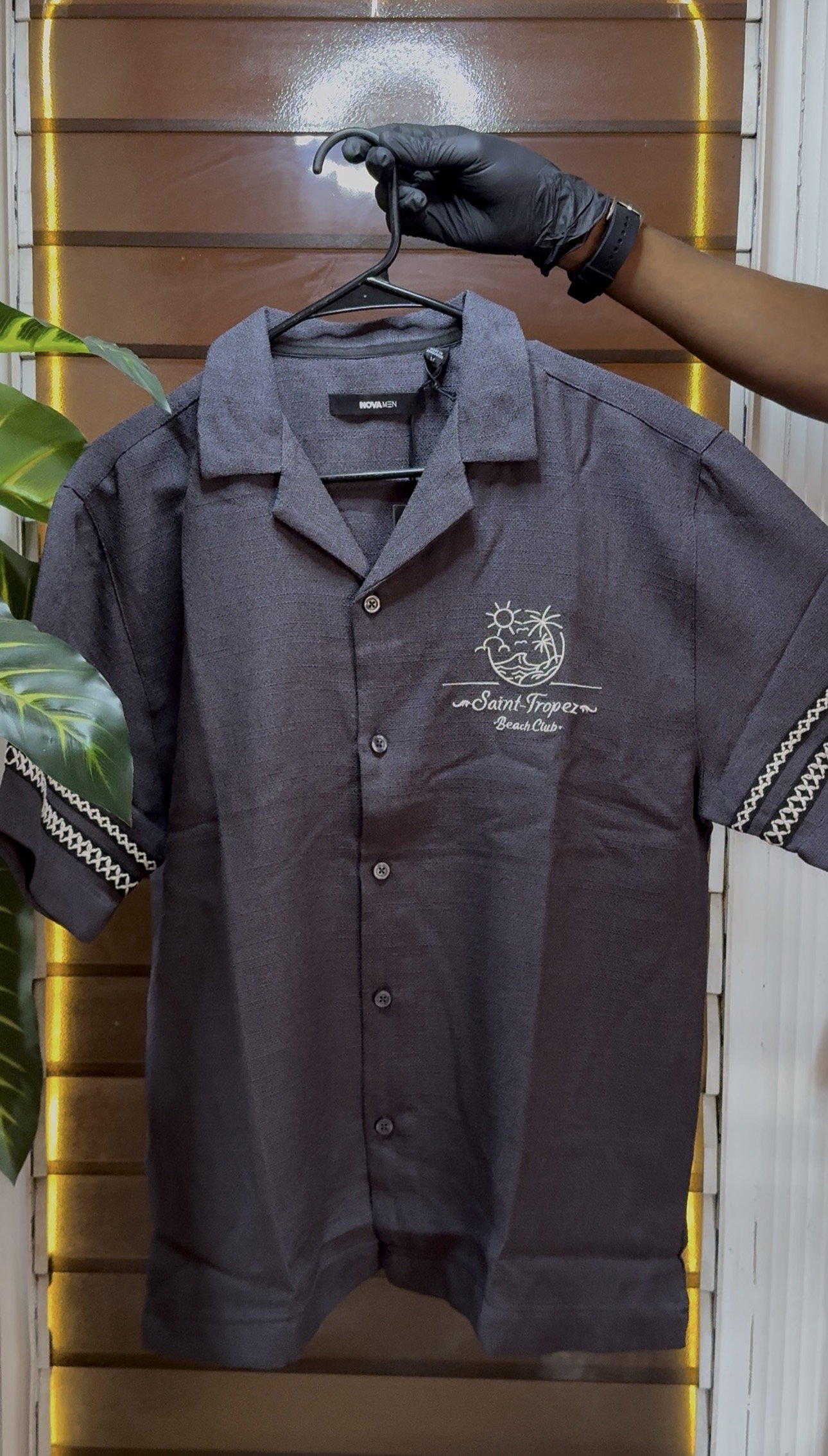 Saint Tropez Linen Like Cuban Button Up - Black 1ZW004_1