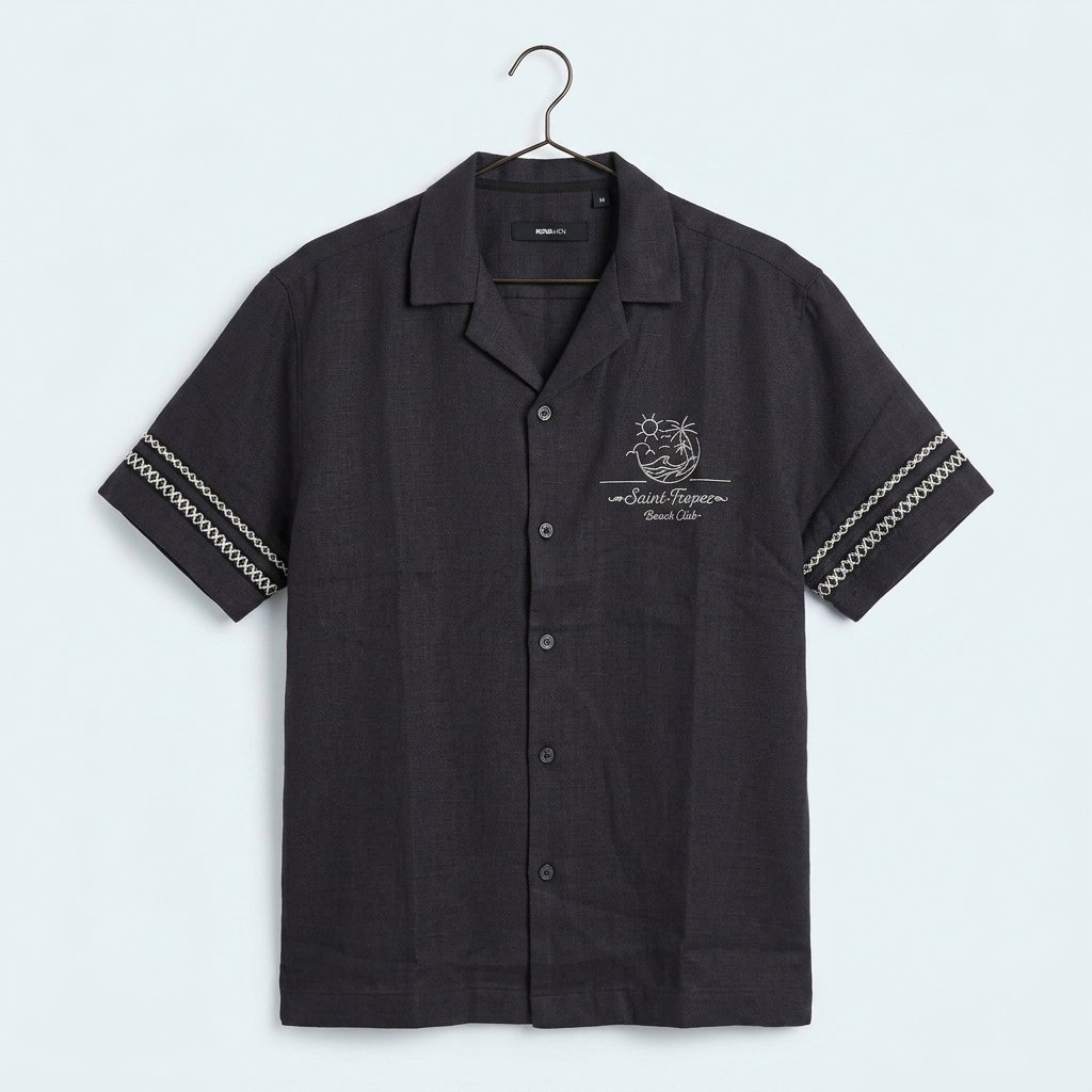 Saint Tropez Linen Like Cuban Button Up - Black 1ZW004