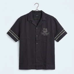 Saint Tropez Linen Like Cuban Button Up - Black 1ZW004