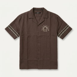 Ibiza VIP Club Linen Like Button Up - Chocolate 1ZW007