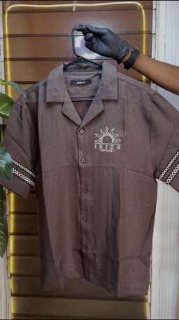 Ibiza VIP Club Linen Like Button Up - Chocolate 1ZW007