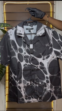 Aqua Drip Cuban Collar Button Up Shirt - Black 1ZW009