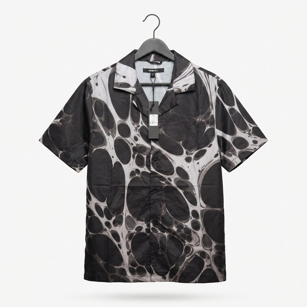 Aqua Drip Cuban Collar Button Up Shirt - Black 1ZW009
