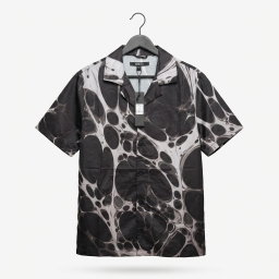 Aqua Drip Cuban Collar Button Up Shirt - Black 1ZW009
