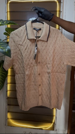 Diamond Stitch Knitted Shirt - Tan 1ZW010