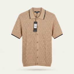 Diamond Stitch Knitted Shirt - Tan 1ZW010