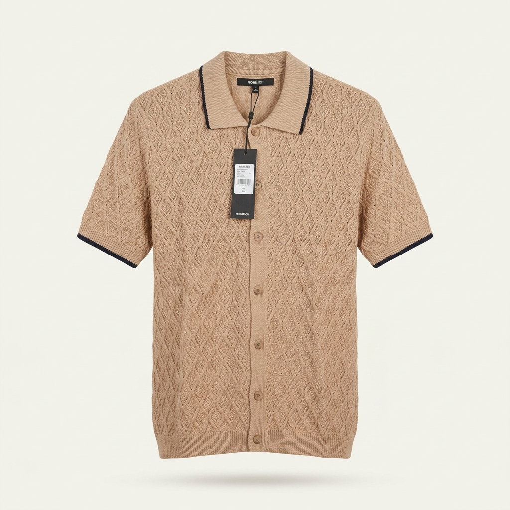 Diamond Stitch Knitted Shirt - Tan 1ZW010