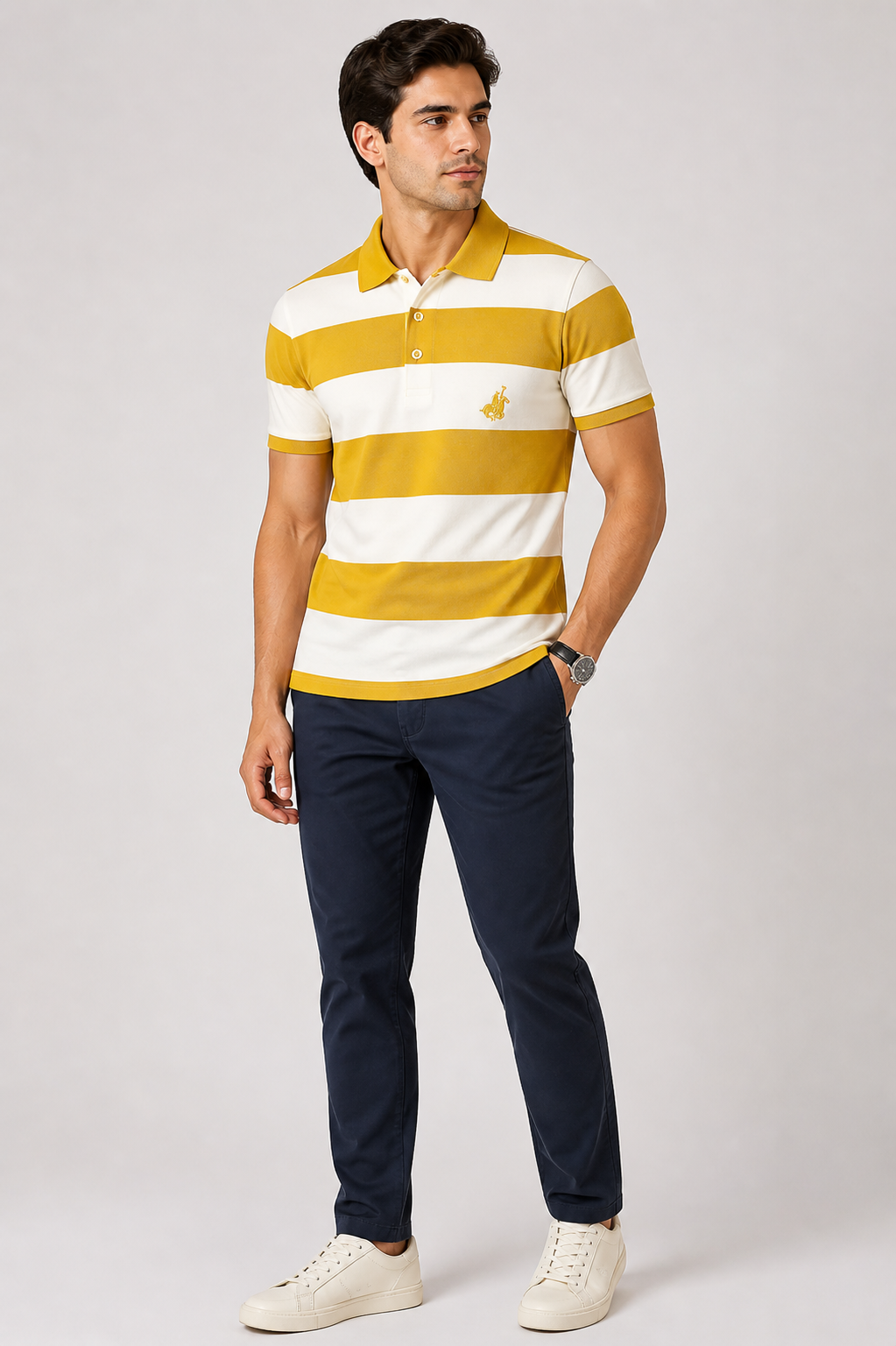 PACIFIC POLO CLUB Men's Slim Fit Short Sleeves Stripes Polo Shirt_1