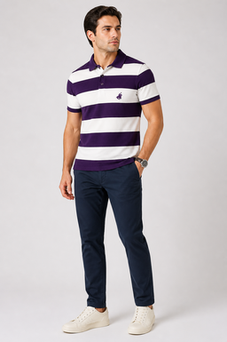 PACIFIC POLO CLUB Men's Slim Fit Short Sleeves Stripes Polo Shirt