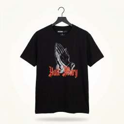 Hail Mary Praying Hands Graphic Short Sleeve Tee - Black 1ZW904