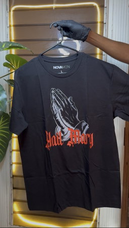 Hail Mary Praying Hands Graphic Short Sleeve Tee - Black 1ZW904