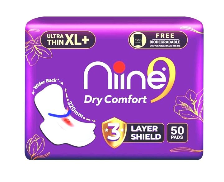 Nine Naturally Soft Ultra Thin XL+ 50Pads (Free Biodegradable Disposable Bag Inside)