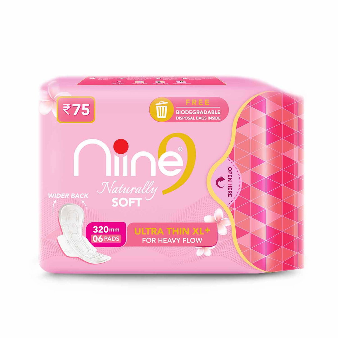 Nine Naturally Soft XL+ 6 Pads(with free Biodegradable Disposable Bag Inside)