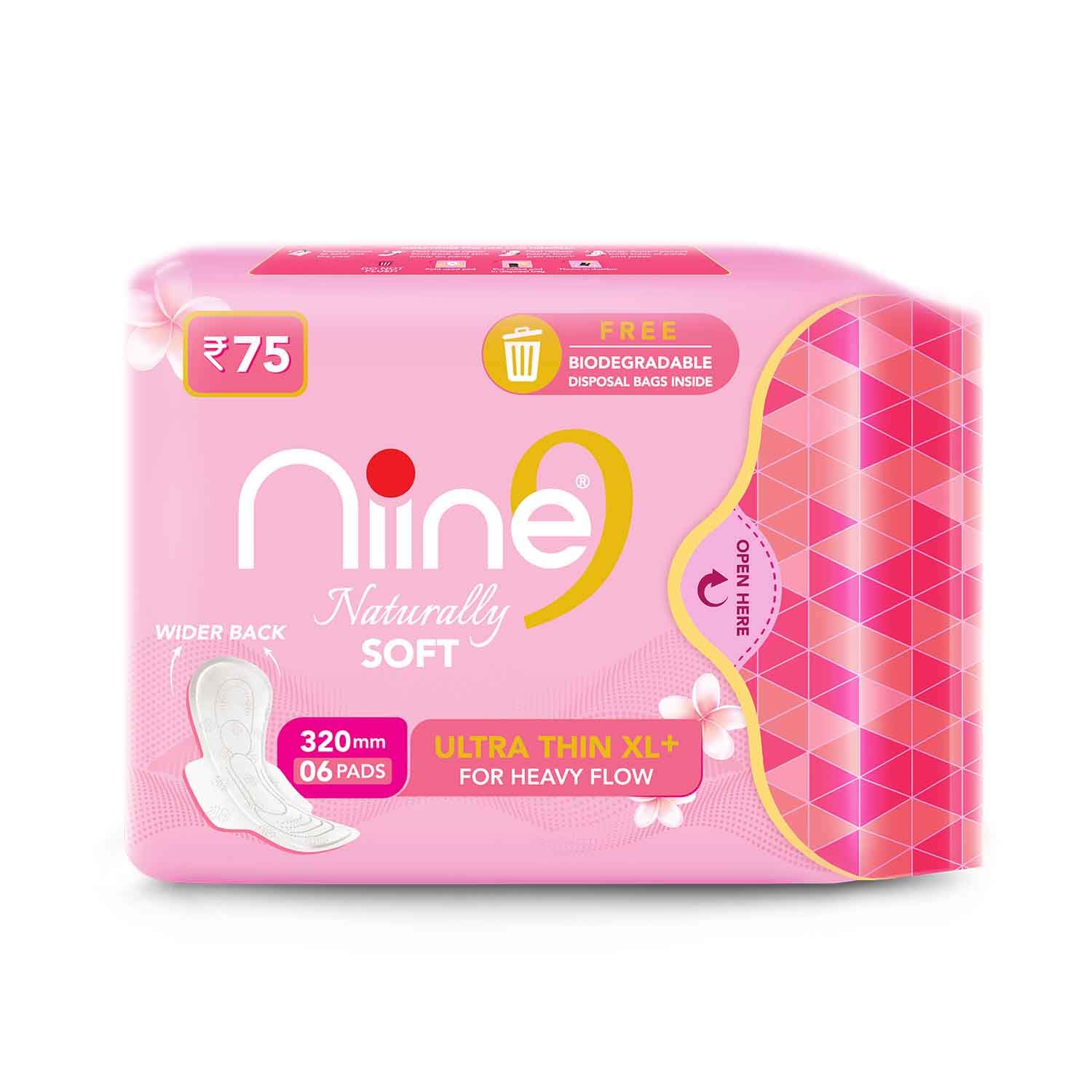 Nine Naturally Soft XL+ 6 Pads(with free Biodegradable Disposable Bag Inside)_0