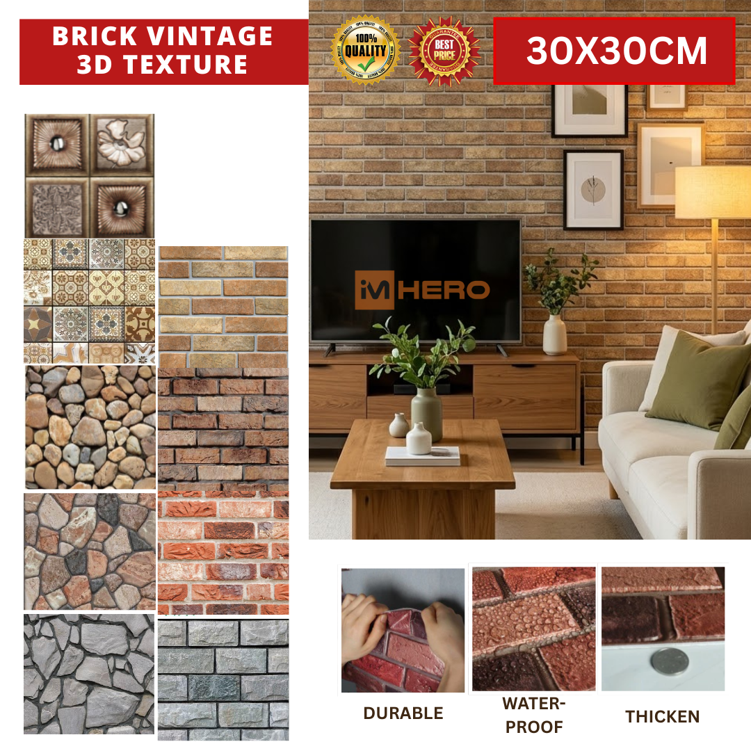 BRICK VINTAGE 3D TEXTURE WALL STICKER