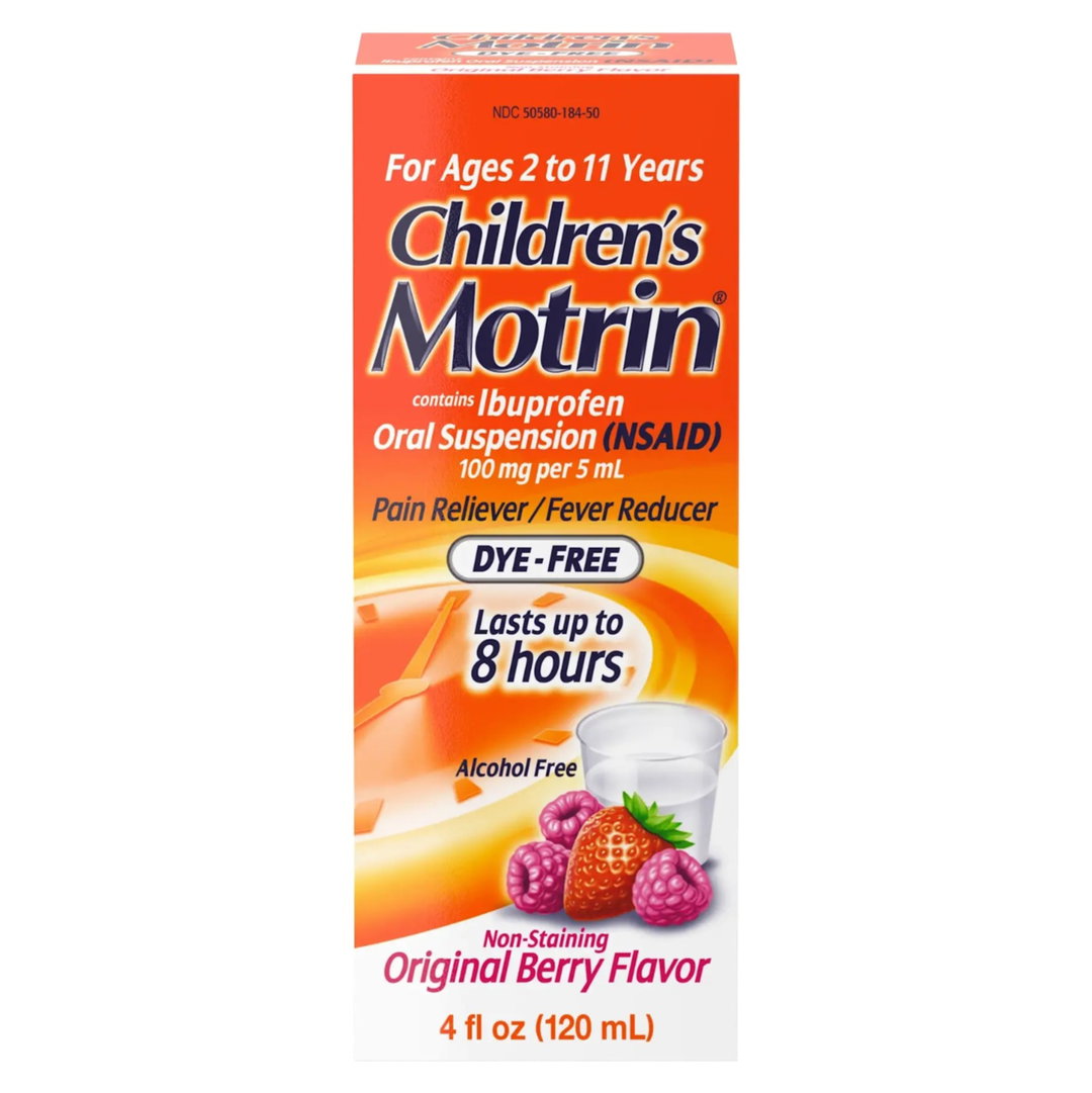 Children's Motrin - Ibuprofen Liquid Oral Suspension Dye-Free Berry, Kid’s Medicine for Fever & Pain Relief