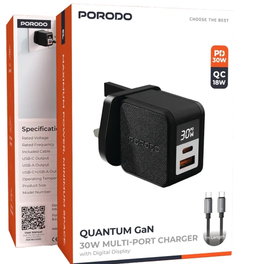 Porodo Quantum GaN 30W A+C with Digital Display  C to C cable