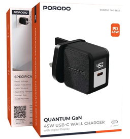  Porodo Quantum 45W C UK GaN Charger with Digital Screen with C - C 60W 3A Braided Cable :