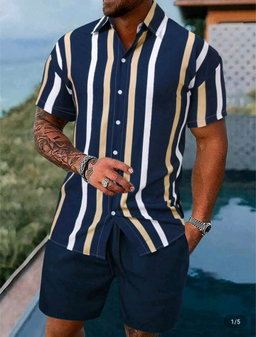Men's Short Sleeve Shirt And Shorts Casual Suit For Vacation, Cozy Outfits