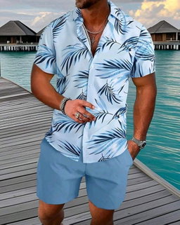 Men's Short Sleeve Shirt And Shorts Casual Suit For Vacation, Cozy Outfits