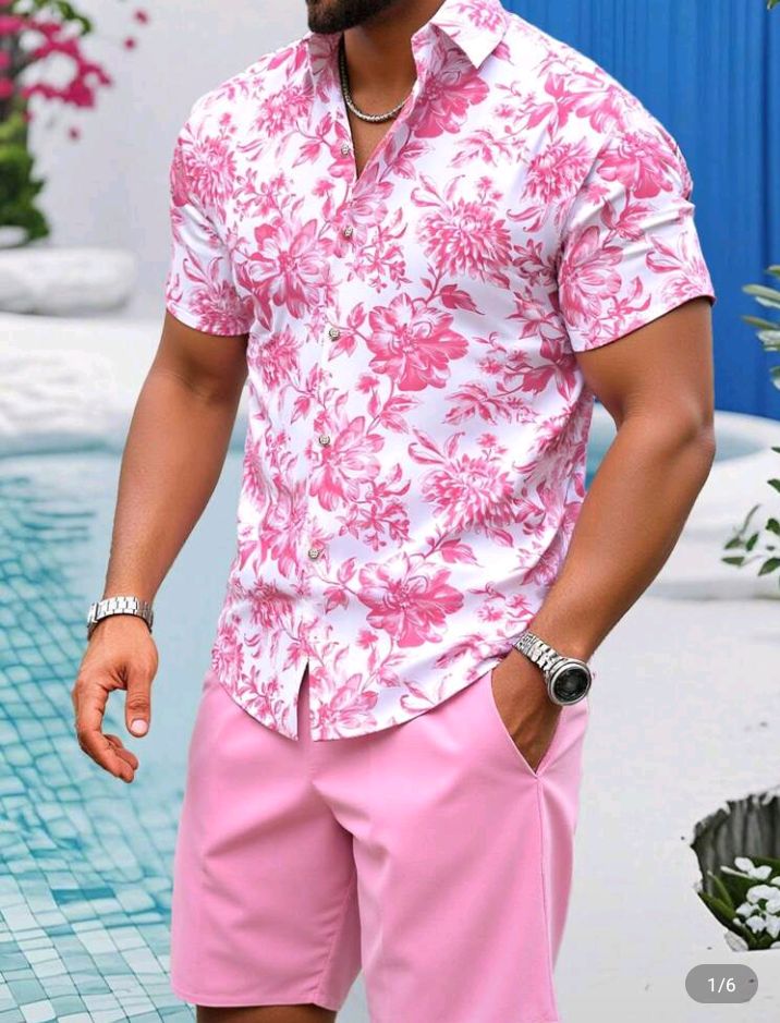 Men's Floral Print Short Sleeve Shirt And Shorts Casual Suit For Vacation, Cozy Outfits_0