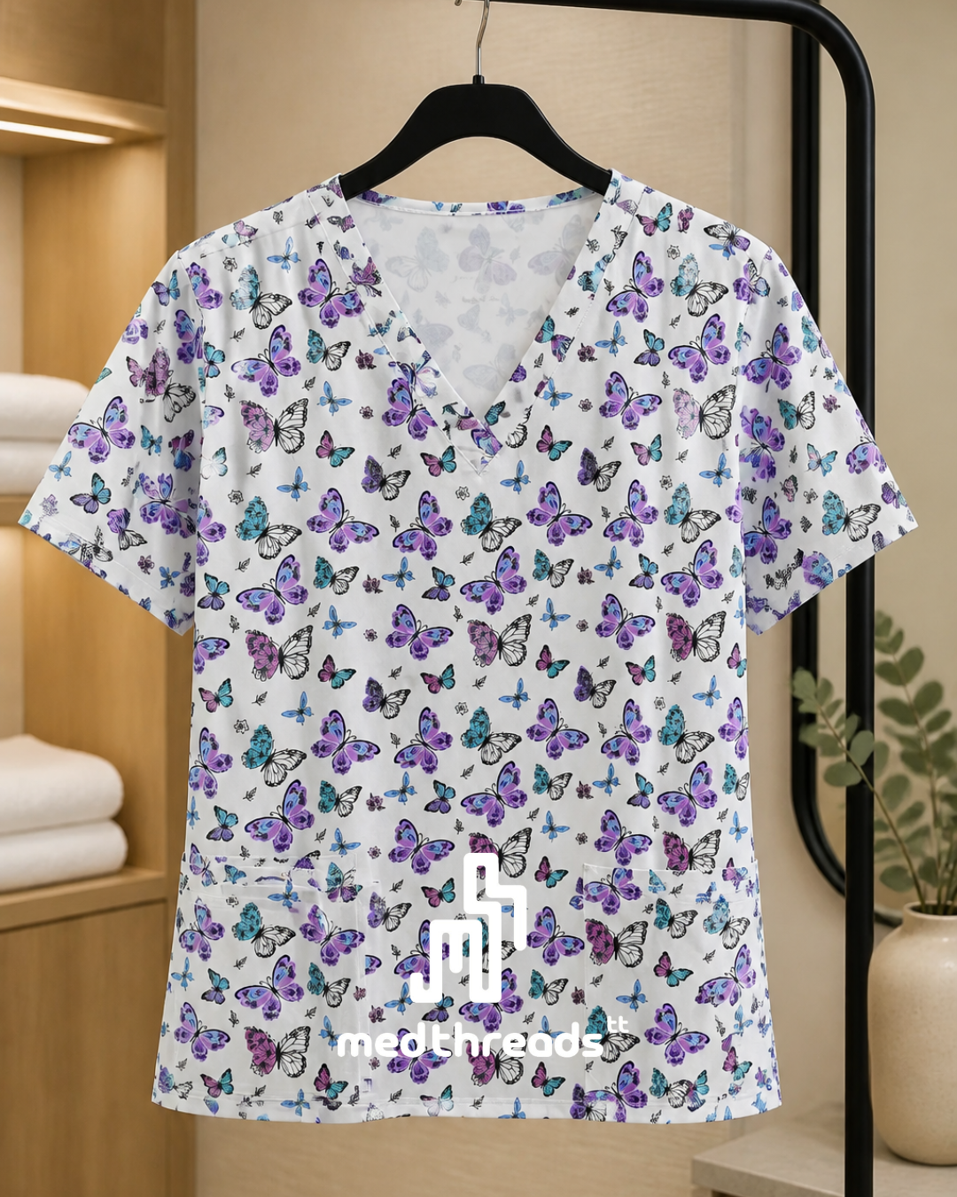 Enchanted Wings Printed Scrub Top