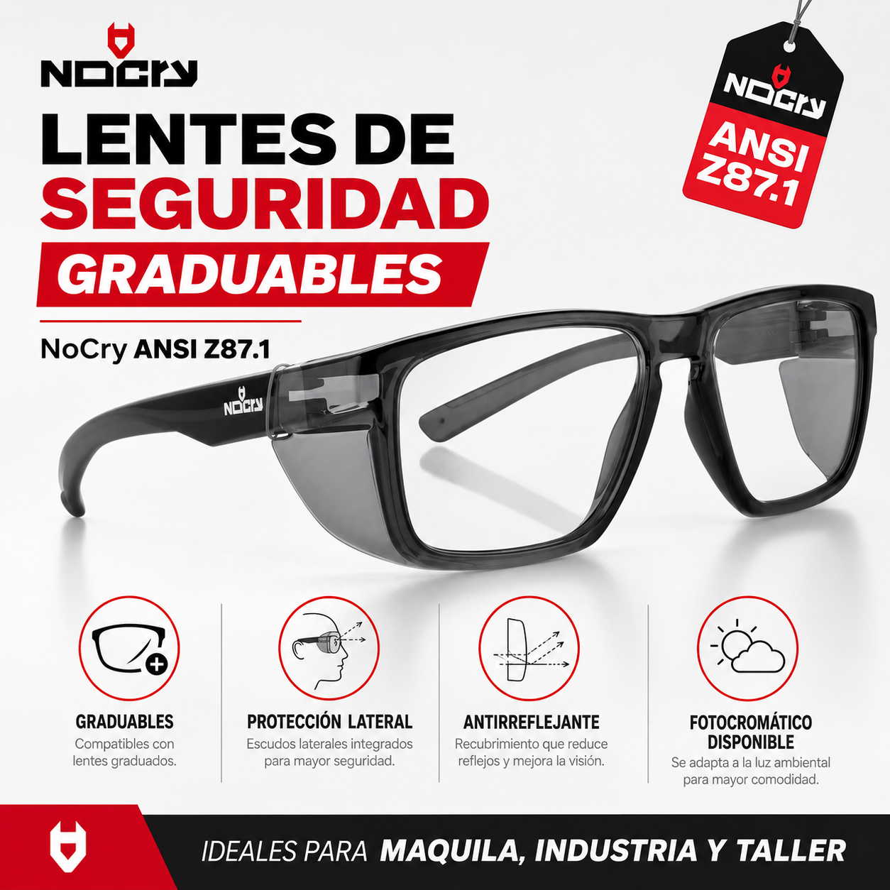 Lentes de Seguridad NoCry Transparentes ANSI Z87.1 / Negro_0