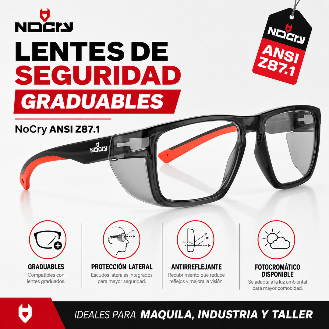 Lentes de Seguridad NoCry Transparentes ANSI Z87.1 / Negro Naranja