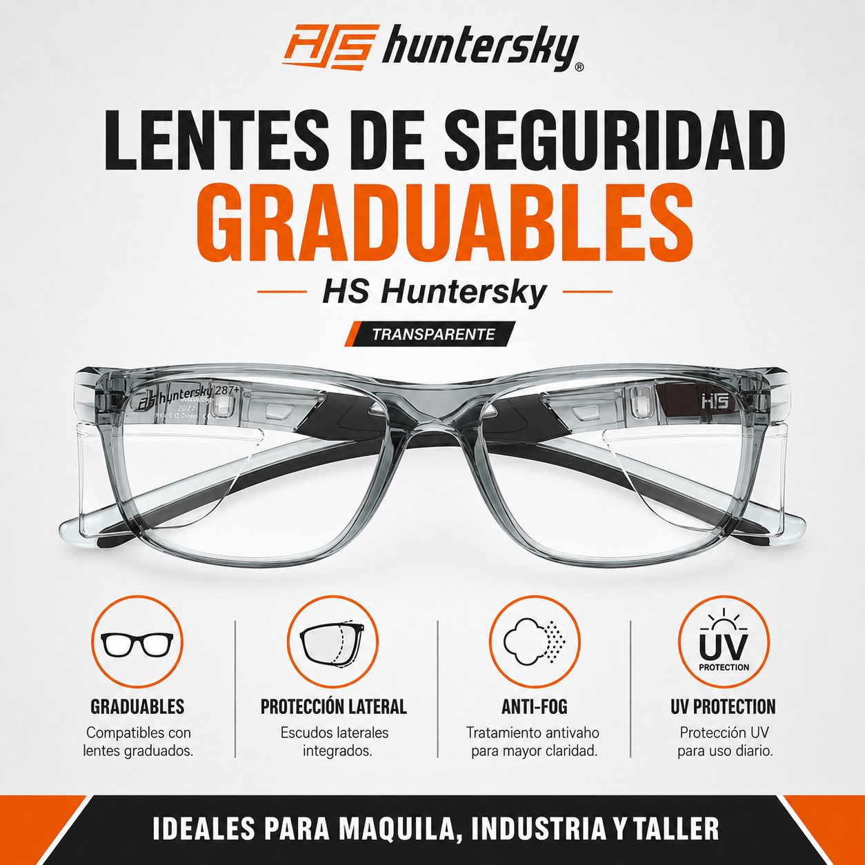 Lentes de Seguridad Graduables HS Huntersky Transparentes ANSI Z87.1+_0