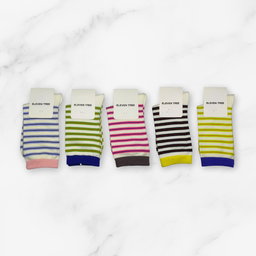 [10052B] - 5 Pairs Women’s Cotton Blend High-Cut Crew Socks – Breathable Stripes/Plain & Everyday Comfort